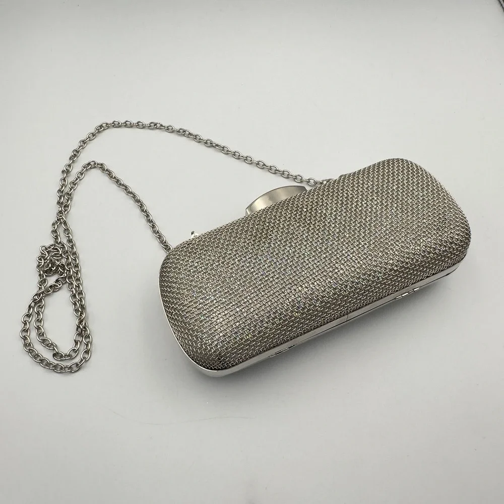 Expressions NYC Silver Sparkly Evening‎ Bag/Clutch Y2K Style Removable Strap